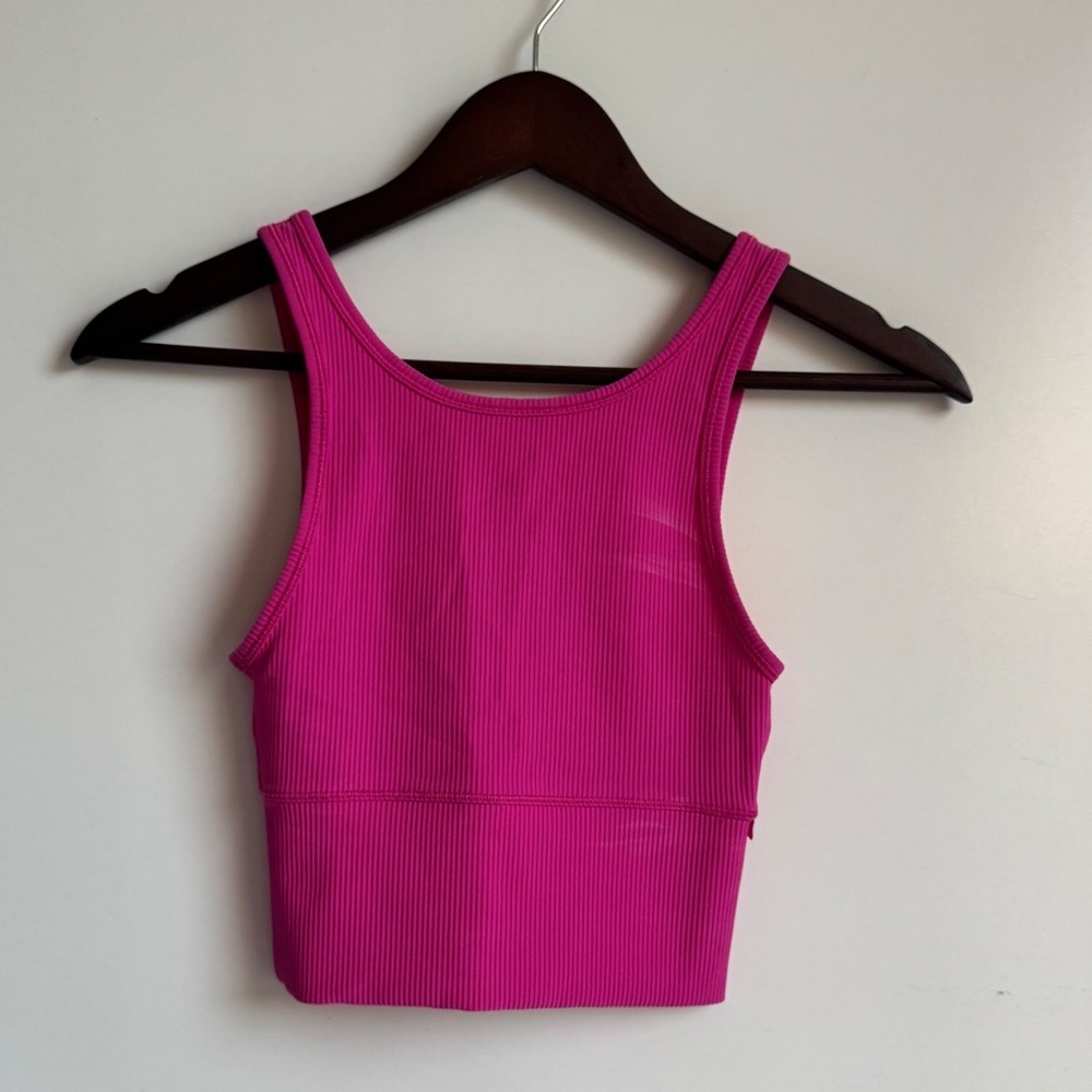 Lululemon Ebb to Street Bra Ribbed Pink V-Neck Crop Tank Athleisure Barbiecore